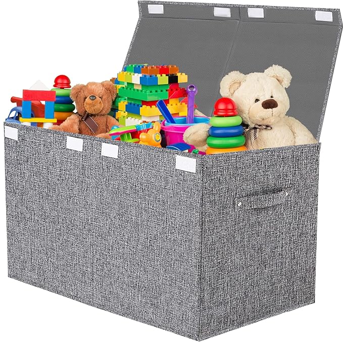 VERONLY Collapsible Toy Storage Bin with Lid, 82L Large Capacity - Gray Neutral Space-Saving Organizer for Playroom, Bedroom 