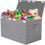 VERONLY Collapsible Toy Storage Bin with Lid, 82L Large Capacity - Gray Neutral Space-Saving Organizer for Playroom, Bedroom 