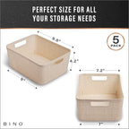 BINO | Woven Plastic Basket | Small (Natural), 5-Pack | THE JUTE COLLECTION | Home Organization, Space - Saving Storage, Styl