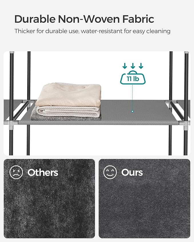 SONGMICS Portable Closet, Wardrobe Closet Organizer with Cover, 4 Hanging Rods and Shelves, 4 Side Pockets, 66.9 x 17.7 x 65.