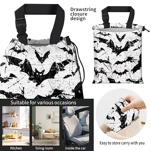 Car Trash Bag Large Hanging Can for Back of Seat, Cute Waterproof Car Garbage Bag for Vehicle, Travelling, Outdoor Cool Black Bats