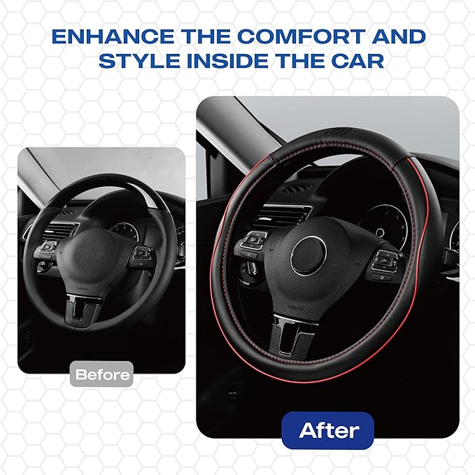 Skechers Memory Foam Steering Wheel Cover,Piping Microfiber Leather Steering Wheel Cover Sporty Universal Fit 14" 1/2-15" Car