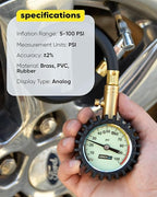 Tire Pressure Gauge 100 PSI - Large Dial Numbers & 45° Angle Chuck, Accurate Air Pressure Gauge for Tires