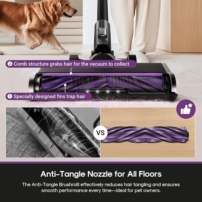 Eureka Cordless Stick Vacuum Cleaner ReactiSense 440, 60-Min Runtime, Anti-Tangle Brushroll, Intelligent Sensing Technology, 