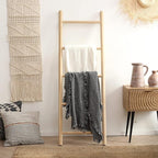 FUIN Fully Assembled 57in Bamboo Blanket Ladders Living Room Wood Decorative Wall Leaning Farmhouse Quilt Display Holder Rust