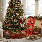 Jenaai 39 Inches Christmas Red Wooden Ladder Christmas Tree Decoration Santa Climb Ladder Assemble and Disassemble Rustic Dec