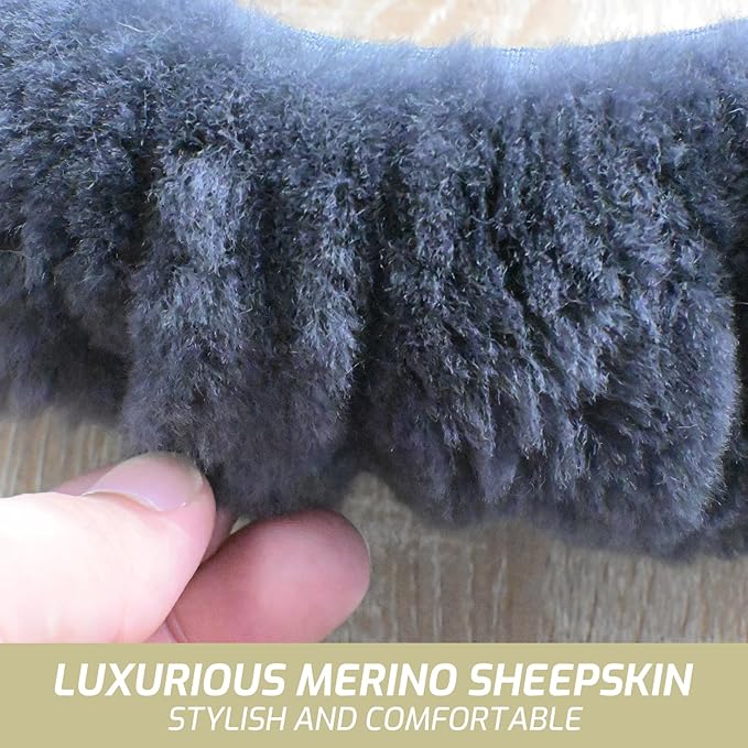 AEGIS Cover Sheepskin Steering Wheel Cover Premium Luxury AUS Genuine Merino Wool All-Season Non-Slip for Cars Fits 14.5-15.5" Wheels (Charcoal)