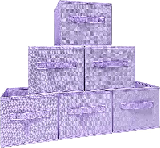 EBIGIC purple storage bins [6 Pack] 9.0"x7.5"x7.5",Mini Storage Box Fabirc Foldable Closet Toy Organizer Collapsible Cloth