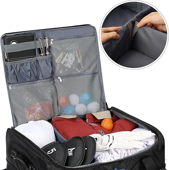 ZEEMO Golf Trunk Organizer, 2 Layer Car Locker with Ventilated Compartment for 2 Pair Shoes, Travel Storage Bag for