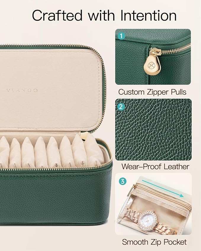VLANDO Gifts for Teachers,Jewelry Case with 12 Velvet Jewelry Bags Travel Jewelry Organzier for Travelers Necklace Rings Earr