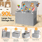 Large Toy Storage Box with Lid Upgraded Toy Chest Organizer with Removable PP Divider Foldable Toy Bin for Kids Boys Girls Li