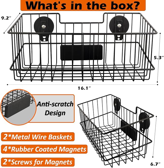 MUTUACTOR Heavy Duty Metal Wire Baskets,Magnetic Mount Hanging Wall Basket Storage,Extra Large Magnet Metal Wall Basket For O