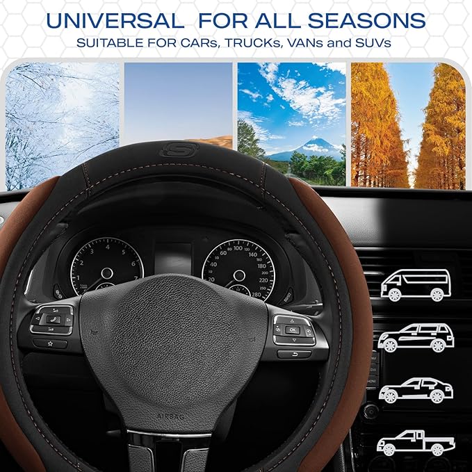 Skechers Steering Wheel Cover, Memory Foam Car Steering Wheel Cover,14.5-15inch Anti-Slip Safety Comfortable Desgin, Universa
