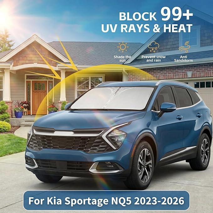 Windshield Sun Shade for Kia Sportage NQ5 2023 2024 2025 2026 4-Layer 240T Front Window Shade Custom Fit Sportage NQ5 Accessories Sun Visor Foldable Shade Blocks UV Rays