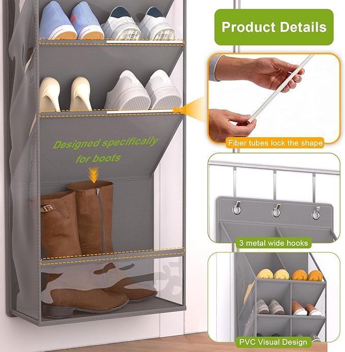 VERONLY Door Shoe Organizer, Over The Door Hanging Shoe Rack with Large Pockets, Space Saving Shoe Storage for Closet, Entryw