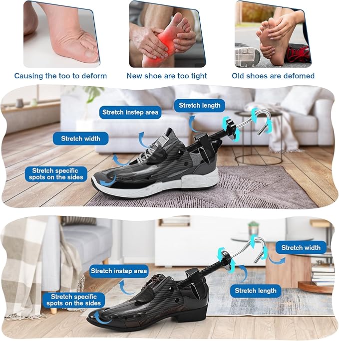 eachway Shoe Stretcher Shoe Widener Adjustable Width Length Wide Feet Shoe for Men Women（L for Men's Size Us 10-13.5) Black