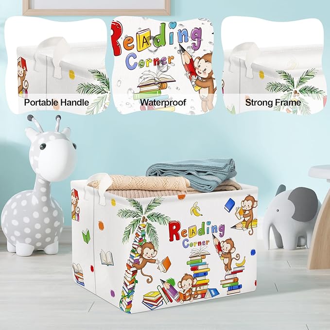 Clastyle Reading Corner School Classroom Book Basket 36L Large Monkey Book Tree Shelf Basket for Kid Nursery Room Collapsible