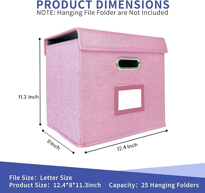 2 Pack Hanging File Folder Box with Lid, Durable Letter Size Filing Storage Box, Sturdy Magazine File Holder with Cardboard S