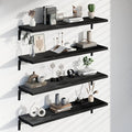12 Inch Deep Floating Shelves Set of 4, 48 Inch Wide Black Solid Wood Wall Shelves, 4ft Heavy Duty Farmhouse Wall Mounted She