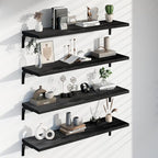 12 Inch Deep Floating Shelves Set of 4, 48 Inch Wide Black Solid Wood Wall Shelves, 4ft Heavy Duty Farmhouse Wall Mounted She