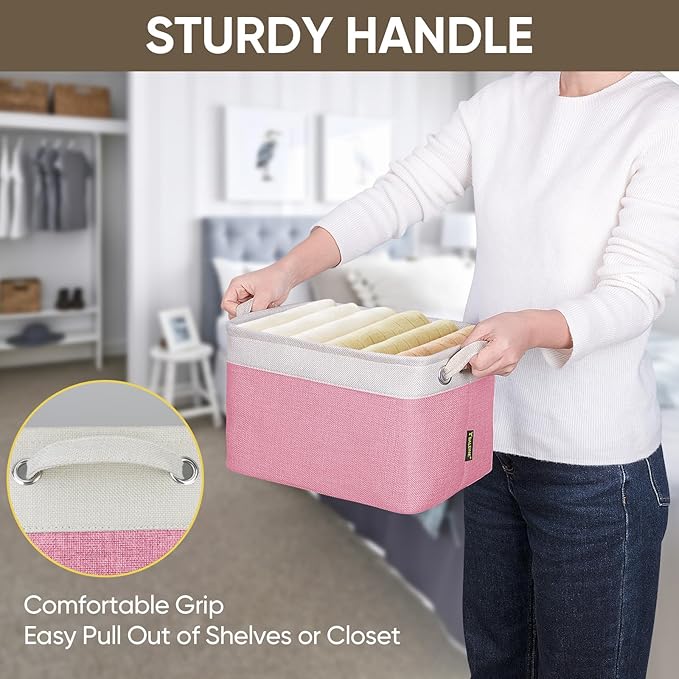 BALEINE 2 Pack Fabric Closet Storage Bins for Shelves, Linen Closet Organizers and Storage, Decorative Baskets for Organizing
