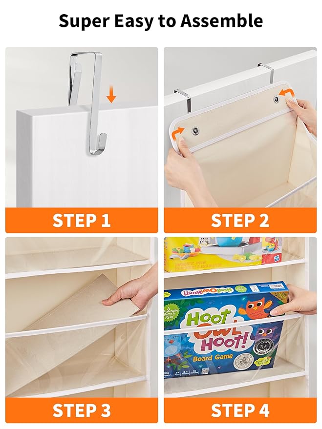 JARLINK 2 Pack Toy Stuffed Animal Storage, Over The Door Organizer W/Clear View Windows, 44lb Load, Baby Toy Storage Organize
