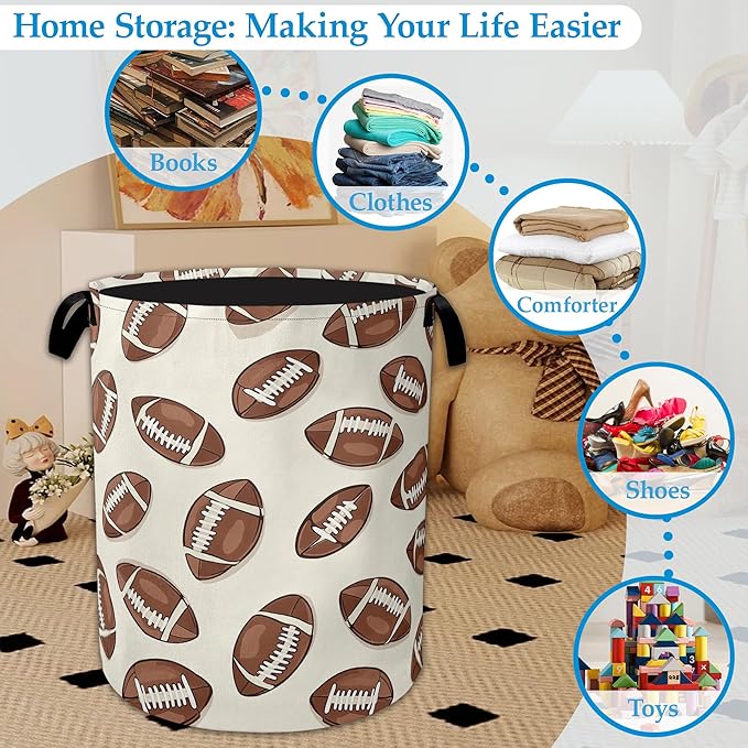 America Football Laundry Basket Collapsible Laundry Hamper with Handle, Oxford Clothes Toy Storage Bin for Bathroom Bedroom R