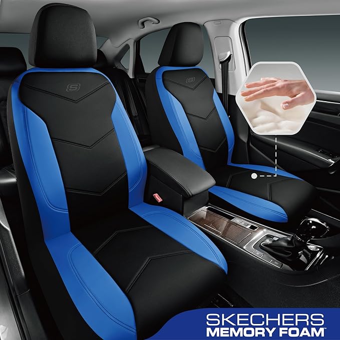 Skechers Memory Foam Seat Covers,Leather Car Seat Covers, Ultimate Comfort & Support Front Seat Covers Airbag Compatible, Aut