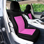 Universal Fit Diamond Stitched Flat Cloth Car Seat Covers Full Set - Pink