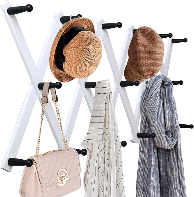 WEBI Accordion Wall Hanger,Expandable Wooden Hat Rack for Wall Mounted Coat Rack,Accordion Hat Hooks Holder for Baseball Caps