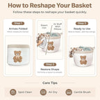 Teddy Bear Storage Basket for Nursery – Large 15"x11" Cotton Rope Bin with Soft Embroidered Bear Patch – Gender Neutral Toy O