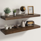 Fun Memories Solid Elm Wood Floating Shelves Set of 2-30 Inch Rustic Wall Shelves with Heavy-Duty Invisible Brackets - for Li