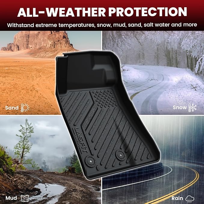 LASFIT Floor Mats and Cargo Mat for Ford Mustang 2024 2025 2026 (NOT fit w/o Subwoofer Box) All Weather Protector TPE Car Floor Liners, 1st & 2nd Row & Trunk Liner, 5pcs Black