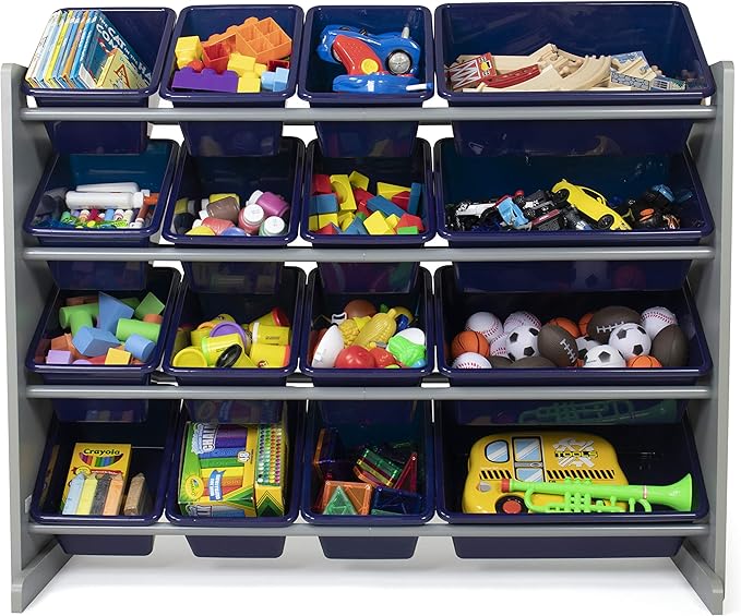 Humble Crew Supersized Toy Storage Organizer with 16 Removable Bins, Grey/Navy – Large Toy Storage for Toddlers Ideal for Kid