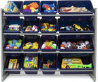 Humble Crew Supersized Toy Storage Organizer with 16 Removable Bins, Grey/Navy – Large Toy Storage for Toddlers Ideal for Kid