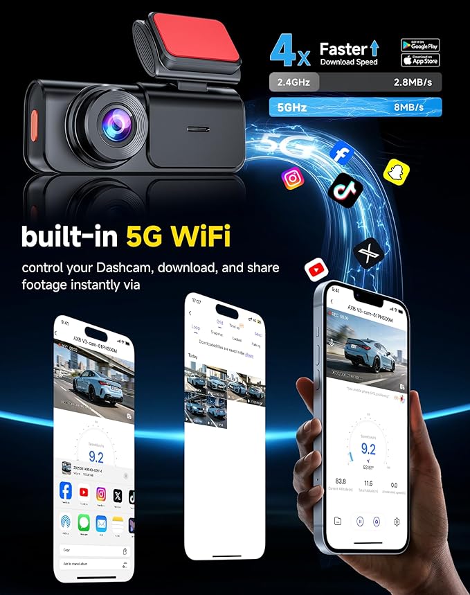 AXB Dash Cam Front and Rear: 4K+2.5K Dashcam with 5G WiFi APP Control & 64GB Card - Dual Dash Camera for Cars with 24H Parkin