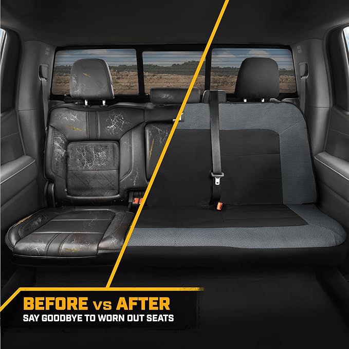 Cat MeshFlex Charcoal & Black Rear Seat Cover for Car – Durable Canvas & Mesh Design 60/40 Split Bench Protector for Cars, Tr