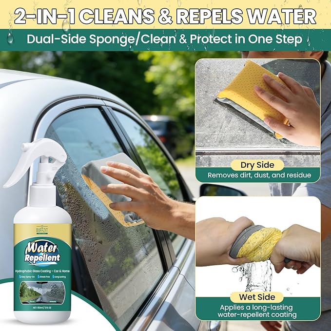 Glass Water Repellent Spray - Hydrophobic Rain Repellent for Car Windshield, Shower Doors, Windows & Mirrors - Long-Lasting W