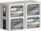 4 Pack Clothes Storage Bins with Metal Frame - 100L Stackable Storage Box with Lid，Foldable Storage Container Organizer for C