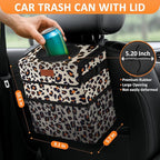 Cute Car Trash Can, Car Accessories for Women Interior Can Trash Bag Hanging Automotive Garbage Cans Leopard Pattern