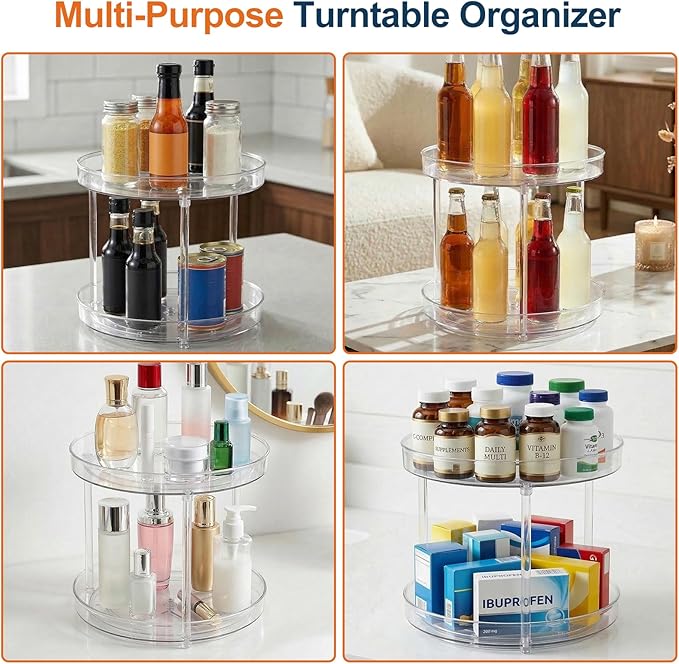 2-Tier Vitamin Storage Organizer, Rotary Turntable Organizer for Vitamin Bottles and Medicine Bottle, Vitamin Bottle Organize