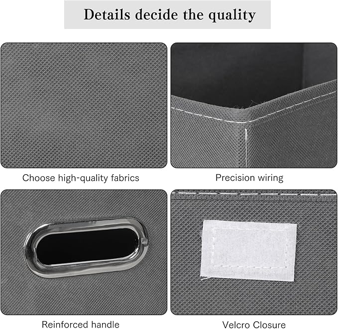 Fabric Foldable Collapsible Storage Cube Bin Organizer Basket with Lid, Handles, Removable Divider for Home, Closet (Grey, 6P