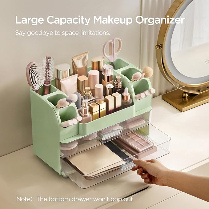 HBlife Makeup Organizer for Vanity with Brush Holder, Large Bathroom Countertop Cosmetic Organizer Skin Care Storage, Easy to