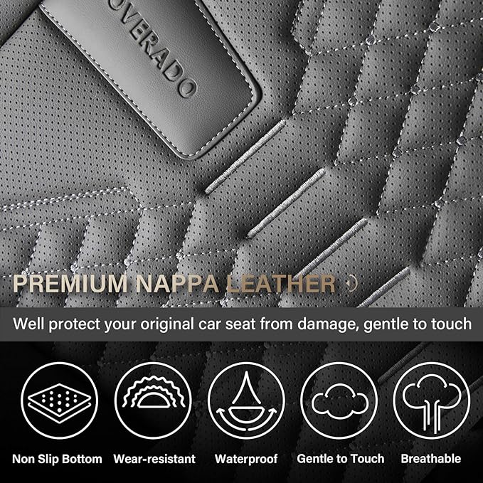 Coverado Car Seat Covers Full Set, Nappa Leather Seat Covers for Cars, 5 Seats Universal Waterproof Seat Covers, Front and Ba