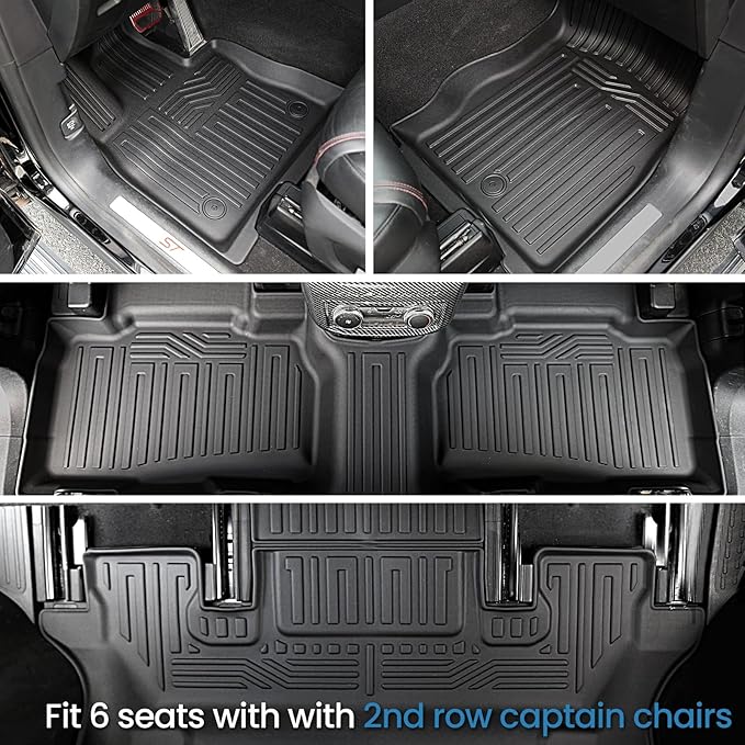 Floor Mats for 2020-2025 2026 Ford Explorer 6 Seats Captain Chairs Car Mat Accessories, All Weather TPE Cargo Mat Backrest Mat Active/ST Line/ST/Platinum(6 Seats Floor Mats+2-in-1 Cargo Mat)