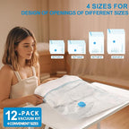 Vacuum Seal Bags for Clothing Travel, 12 Pack Vacuum Storage Bags for Clothes with Portable Electric Pump, Space Saver Bags f