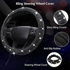 ARTILAURA 11 PCS Bling Car Accessories Set for Women Steering Wheel Covers Butterfly Hanging Seat Belt Cover Air Vent Clips Coasters Cute Glitter Diamond AUTO Accessories Kit (Black)