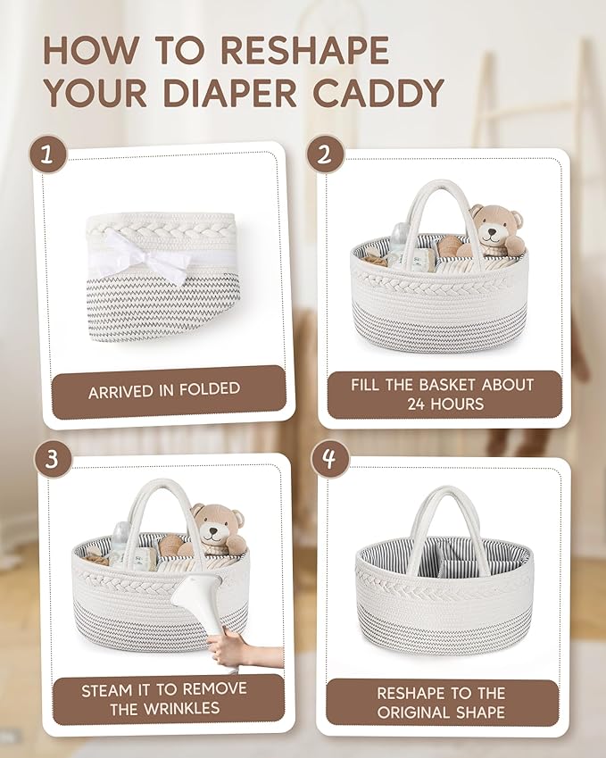 Maliton Baby Diaper Caddy Organizer, Cotton Rope Diaper Caddy Basket, Large Storage Basket for Newborn Boys and Girls, Gift f