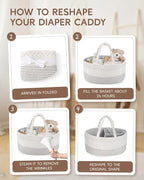 Maliton Baby Diaper Caddy Organizer, Cotton Rope Diaper Caddy Basket, Large Storage Basket for Newborn Boys and Girls, Gift f