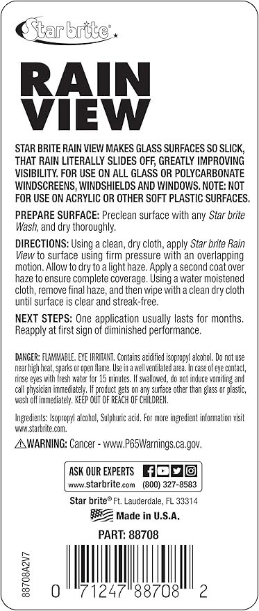 STAR BRITE Rain View Water Repellent for Glass Windshields - 8 OZ (088708)